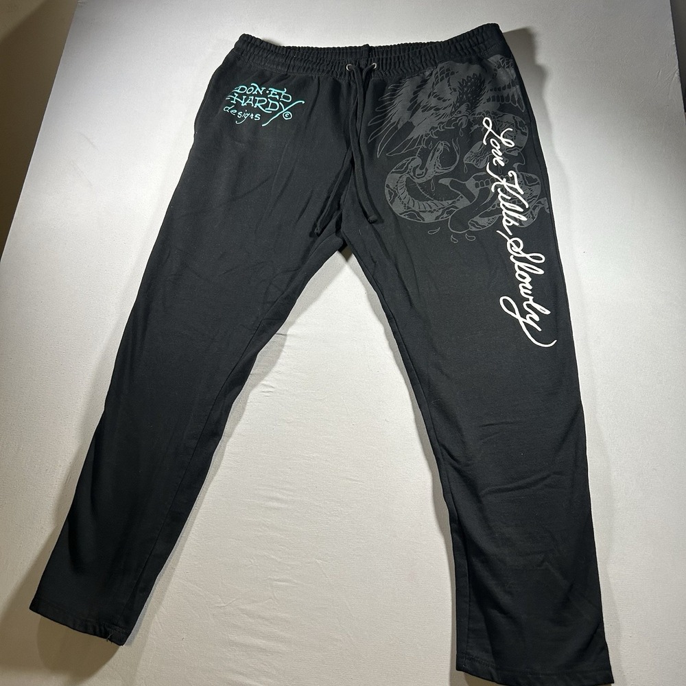 Ed Hardy Men's Crawling Tiger Sweatpants Black Tattoo Print 2XL XXL